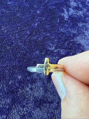 Solid 10K gold and 925 Sterling Silver two tone Cross ring